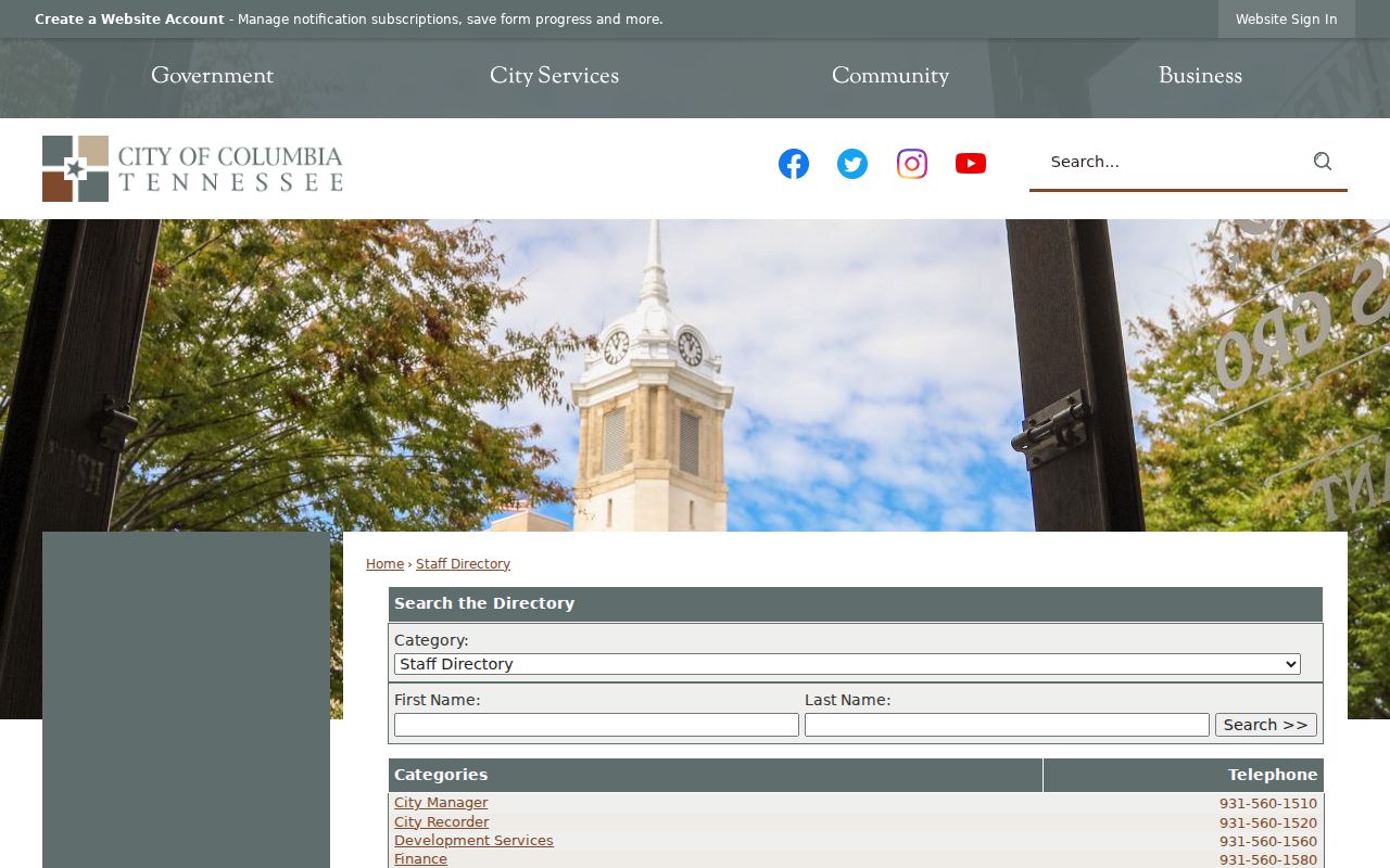 Columbia people directories city staff search