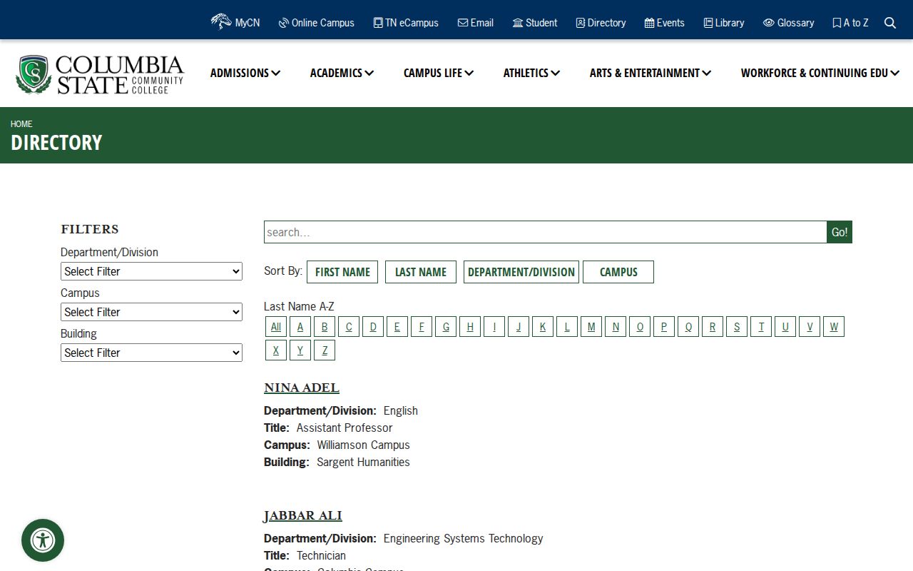 Columbia people directories college faculty and staff