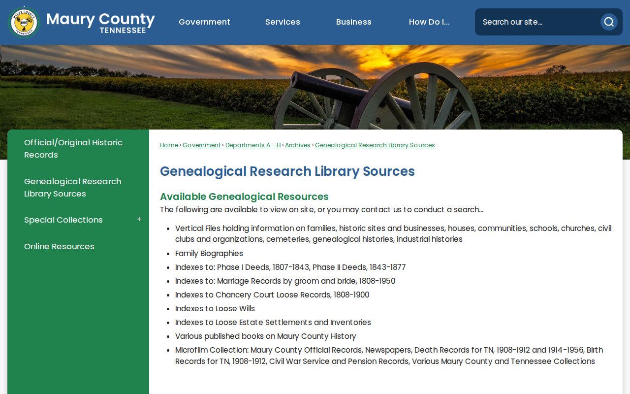 Columbia people directories Maury County Archives genealogy holdings