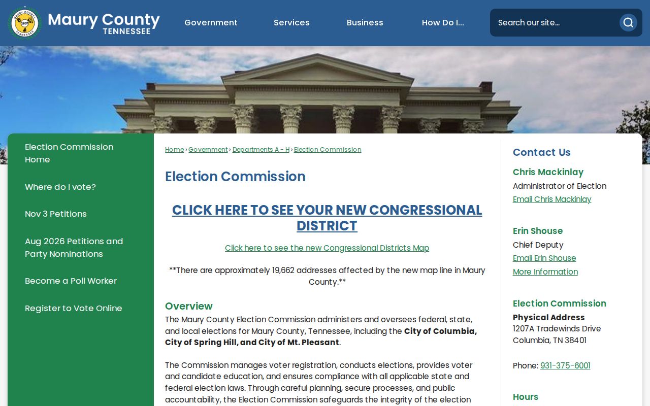 Maury County Election Commission access for Columbia voter registration records