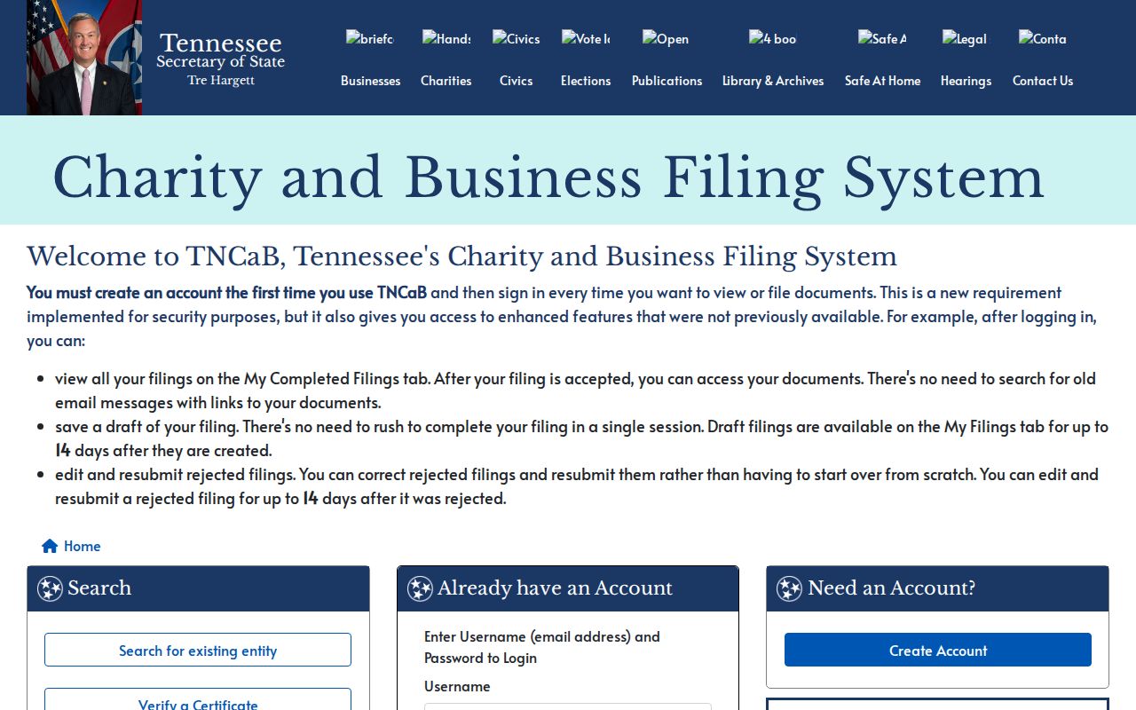 Columbia people search through the Tennessee business entity portal