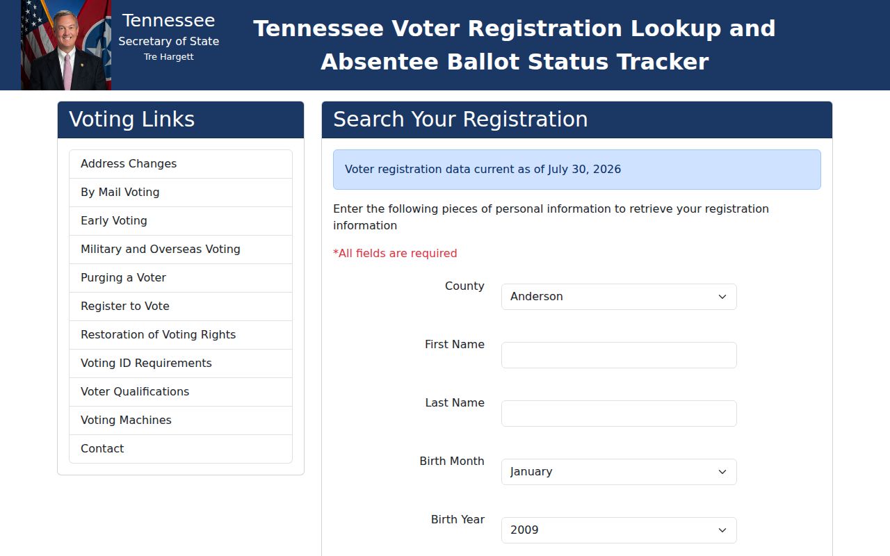 Columbia voter registration records lookup on the Tennessee portal